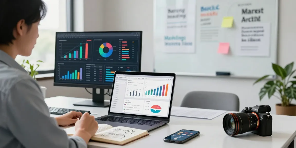 Strategist utilizing MidiaKit to enhance digital marketing strategies in a modern workspace.
