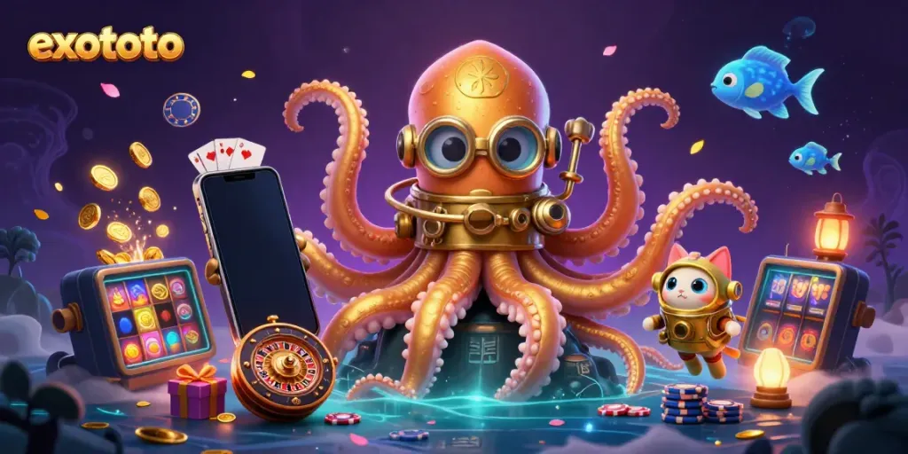 Permainan slot menarik di Exototo dengan simbol kraken dan kucing penyelam