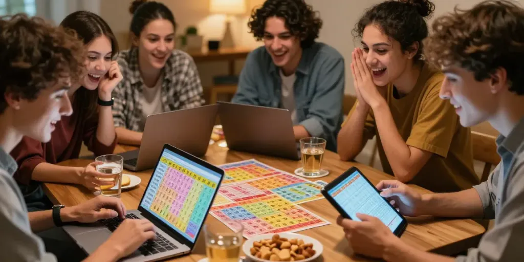 NATUNATOTO: Suasana seru teman-teman bermain togel sambil berdiskusi angka cantik.