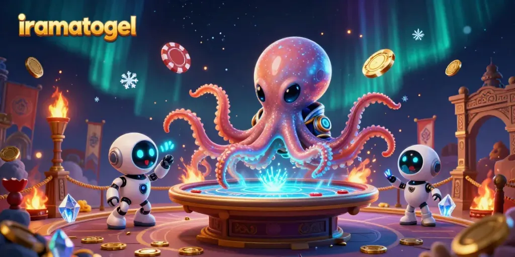 Experience excitement with iramatogel as an alien octopus plays poker in a cosmic casino.