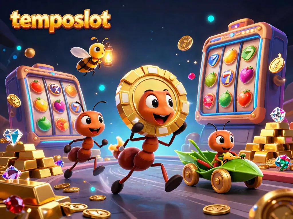 Ants heist with golden poker chip in a slot game adventure for temposlot.