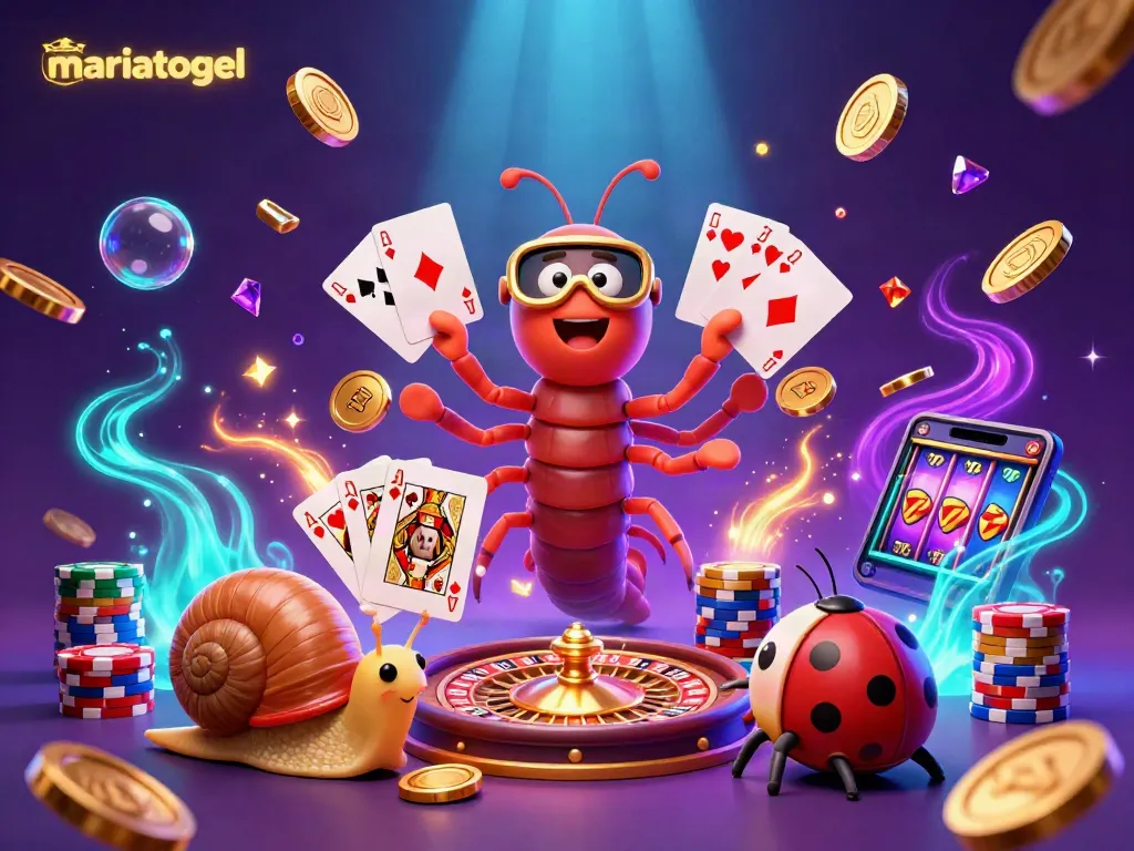 Experience the excitement of mariatogel with a colorful gaming scene featuring a whimsical millipede dealer.