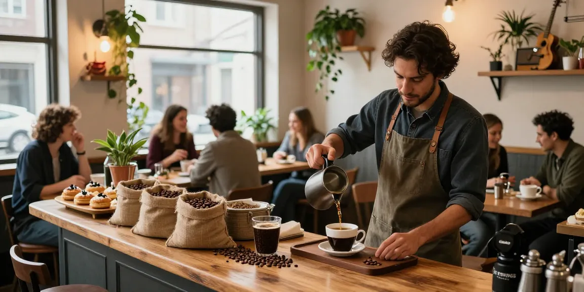 rokok88 artisan coffee preparation in a cozy café with inviting ambiance