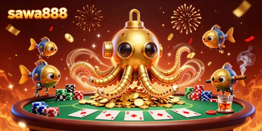 Experience the enthralling gameplay of sawa888 with playful 3D characters amidst a sea of riches.