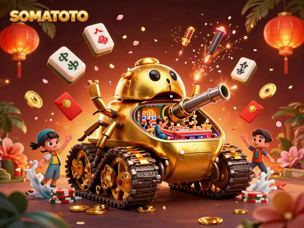 Experience the thrill of SOMATOTO with a vibrant casino scene inside a golden beetle tank.