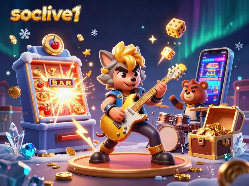 Socolive1 captivates players with a vibrant casino scene showcasing animated characters enjoying rich jackpots and explosive wins.