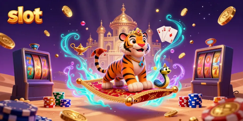 Slot yang memukau memperlihatkan simbol keberuntungan dan jackpot yang siap untuk dimenangkan.