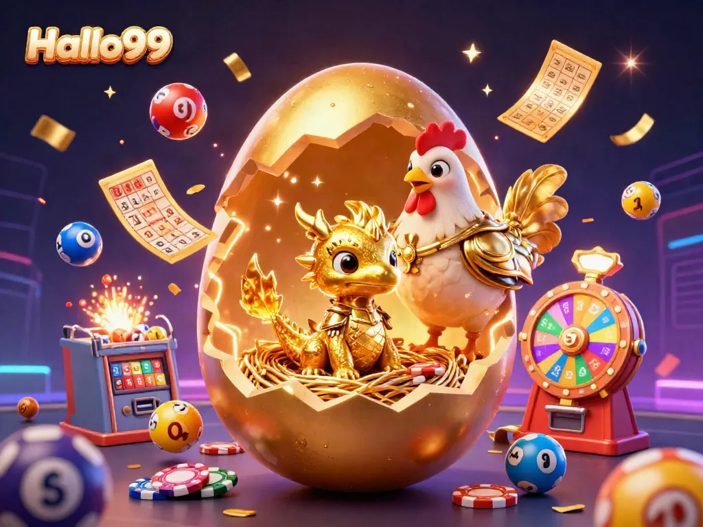 Experience thrilling action with Halo99 as dynamic lottery balls and gold elements explode in a festive casino scene.