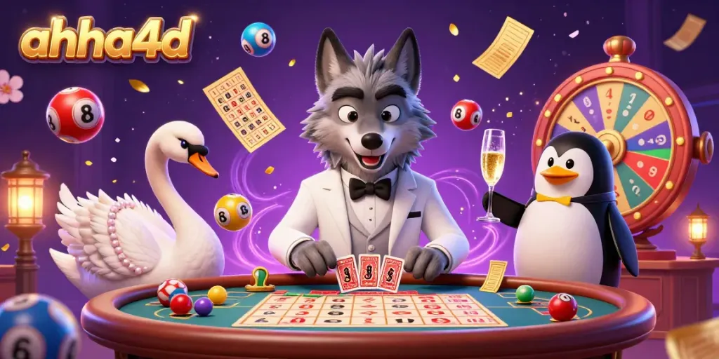 Experience the thrilling ambiance of ahha4d with vibrant lottery elements and lively characters at the casino.