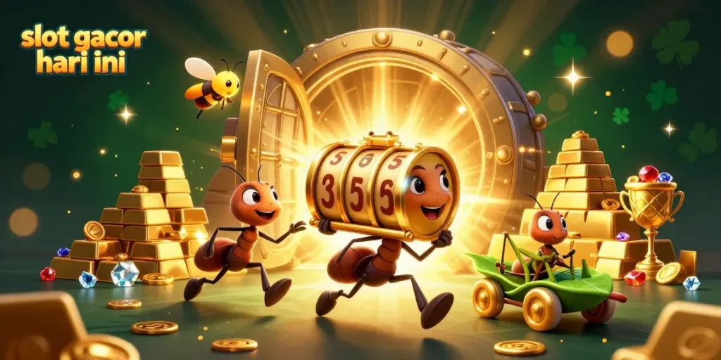 Mereka mencari slot gacor hari ini dengan tim semut dan elemen kasino yang kaya di ilustrasi 3D.
