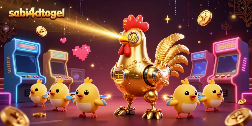 Menangkan hadiah di sabi4dtogel dengan karakter kartun 3D ayam robot emas dan drone anak-anak.