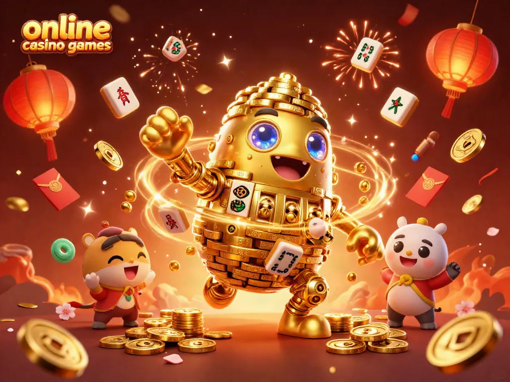 Experience thrilling online casino games with a vibrant 3D illustration of a dynamic golden golem.