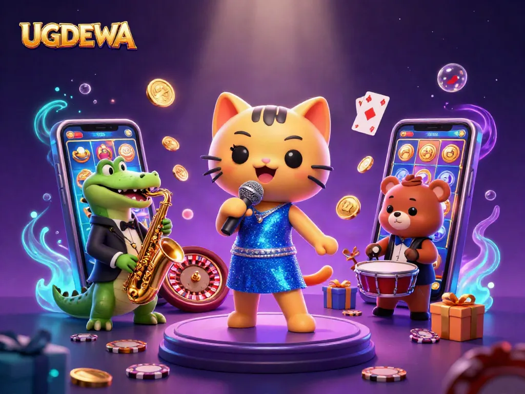 Experience thrilling gameplay with UGDEWA's vibrant casino scene featuring charming characters and dynamic gaming elements.