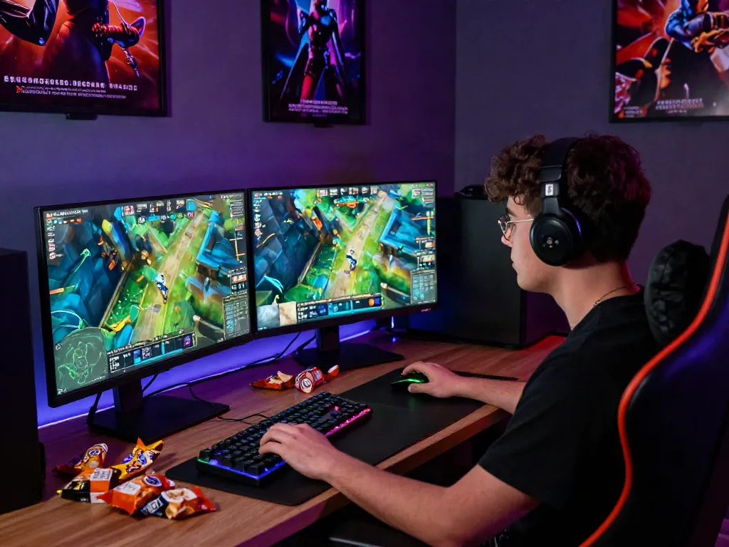 Gamer menikmati permainan diana4d dengan setup yang menyenangkan dan penuh warna