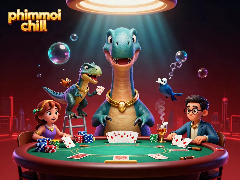Engaging illustration of phimmoi chill featuring a giant brontosaurus in a playful casino scene.