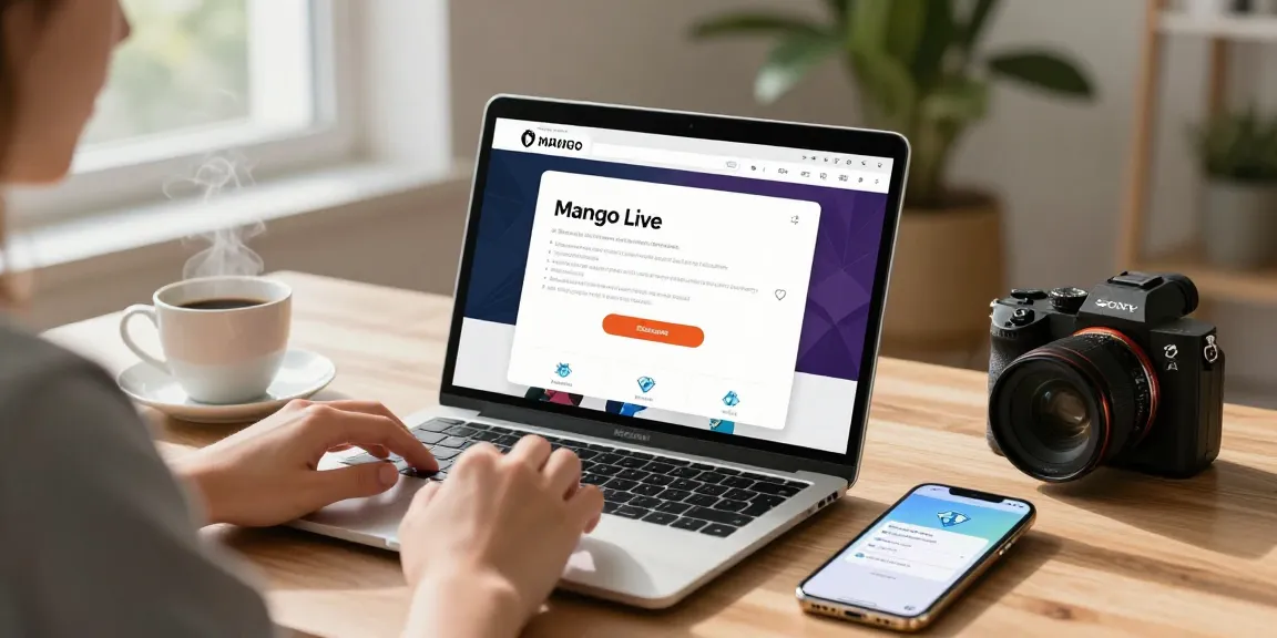 Mango Live diamond purchase process on a laptop in a cozy workspace.