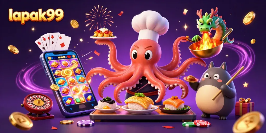 Experience excitement with lapak99 as a clever octopus chef creates gourmet casino dishes.