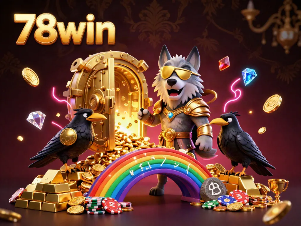 Experience the 78win world with Odin and ravens in golden armor on a casino chip bridge.