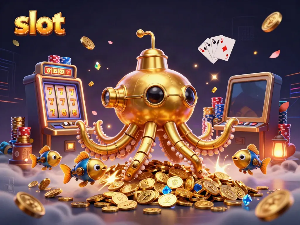 Menangkan jackpot dengan slot 3D sambil dikelilingi koin emas dan ikan mekanik di SLOT188.