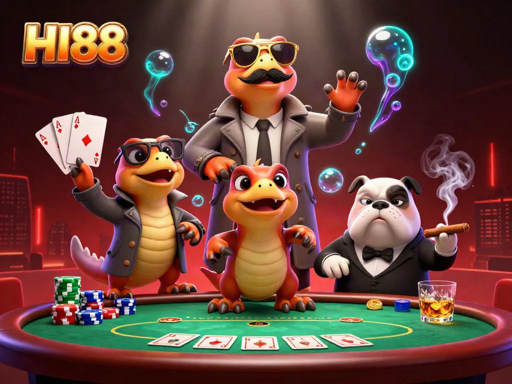 Engage with exciting gambling experiences at HI88 featuring cartoon characters in casino action.
