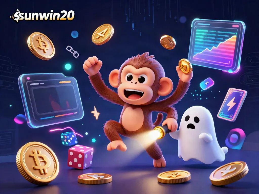 Engage with sunwin20 in a dynamic casino adventure featuring a ghostly monkey and a curious puppy.