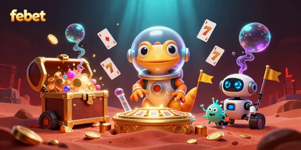 Experience excitement at febet with a Martian gecko finding a golden casino in space.