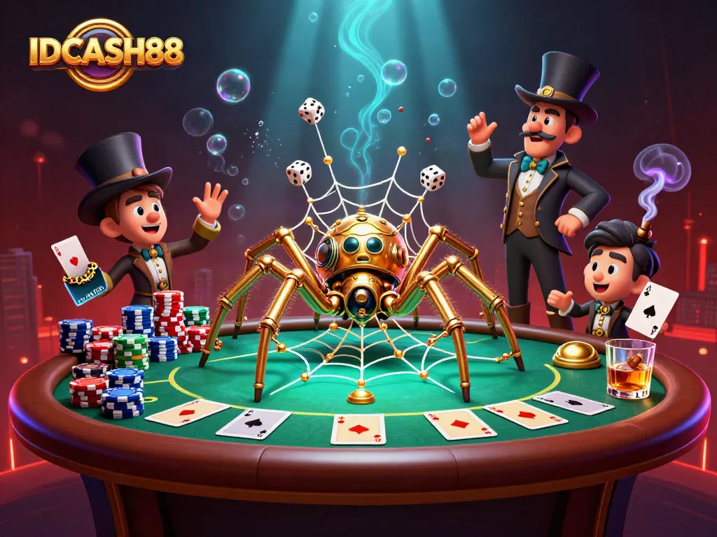 Engage in thrilling gameplay with IDCASH88's dynamic casino scene showcasing poker elements and vibrant visuals.