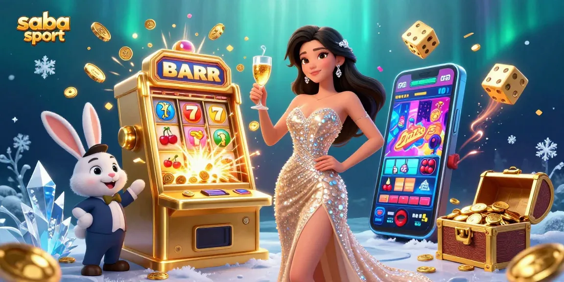 Experience thrilling gameplay at saba sport with a stunning woman celebrating beside a jackpot slot machine.