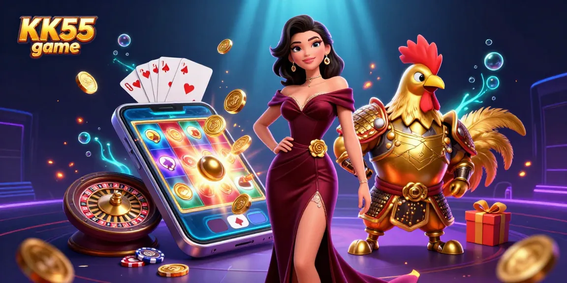Engage in the thrilling KK55 game with glamorous characters and vibrant casino elements highlighting exciting online betting.