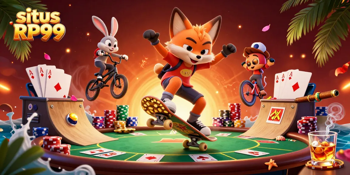 Experience thrilling gameplay at situs RP99 with a dynamic illustration of casino adventures.