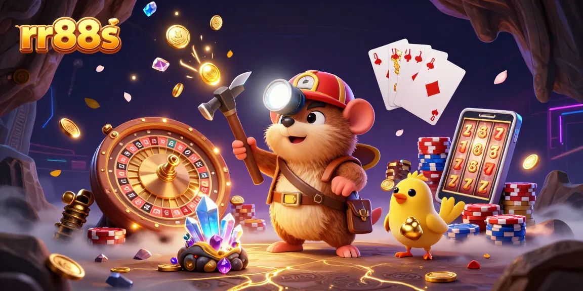 rr88s boosts excitement with a treasure hunter mole amidst a dazzling cave of gems and golden coins