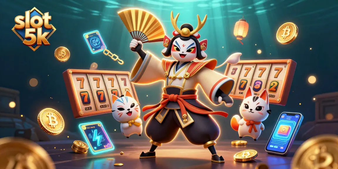 Experience slot 5k winnings in an ultra-detailed 3D casino illustration with vibrant characters and game elements.
