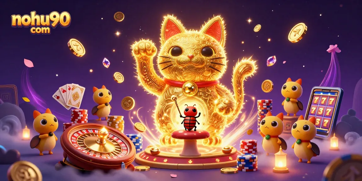 Experience exhilaration with nohu90 com and dynamic casino gameplay featuring a lucky cat and golden symbols.