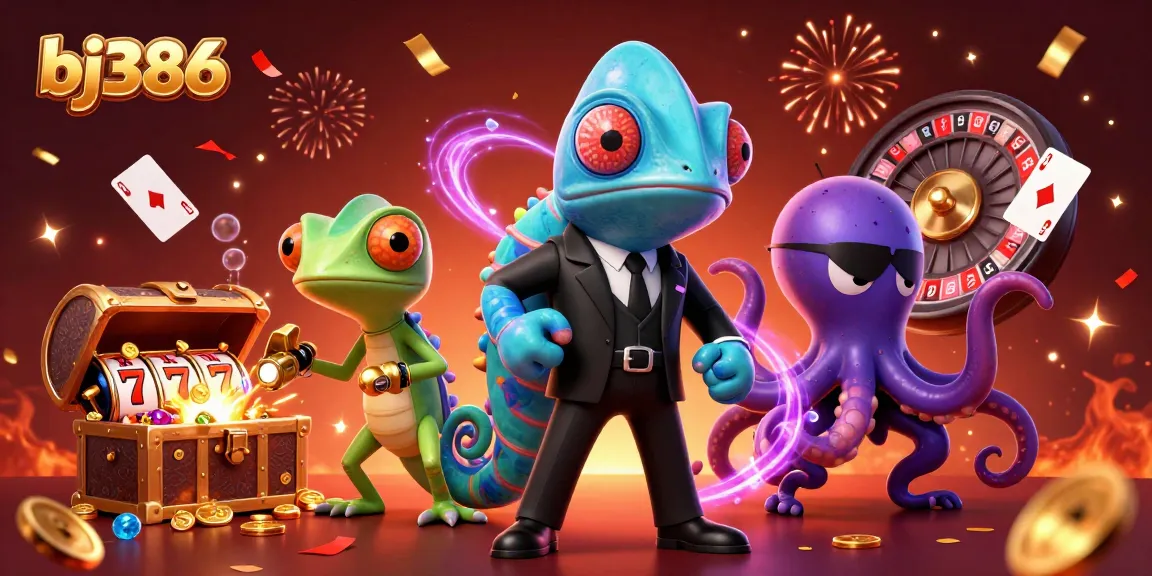Experience the thrill of bj386 with colorful slots, chameleon, and gadgets in a vibrant casino scene.