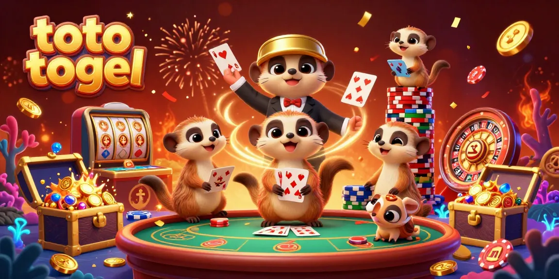 Toto togel generates excitement as meerkats run a colorful casino scene with dynamic games and cheerful elements.