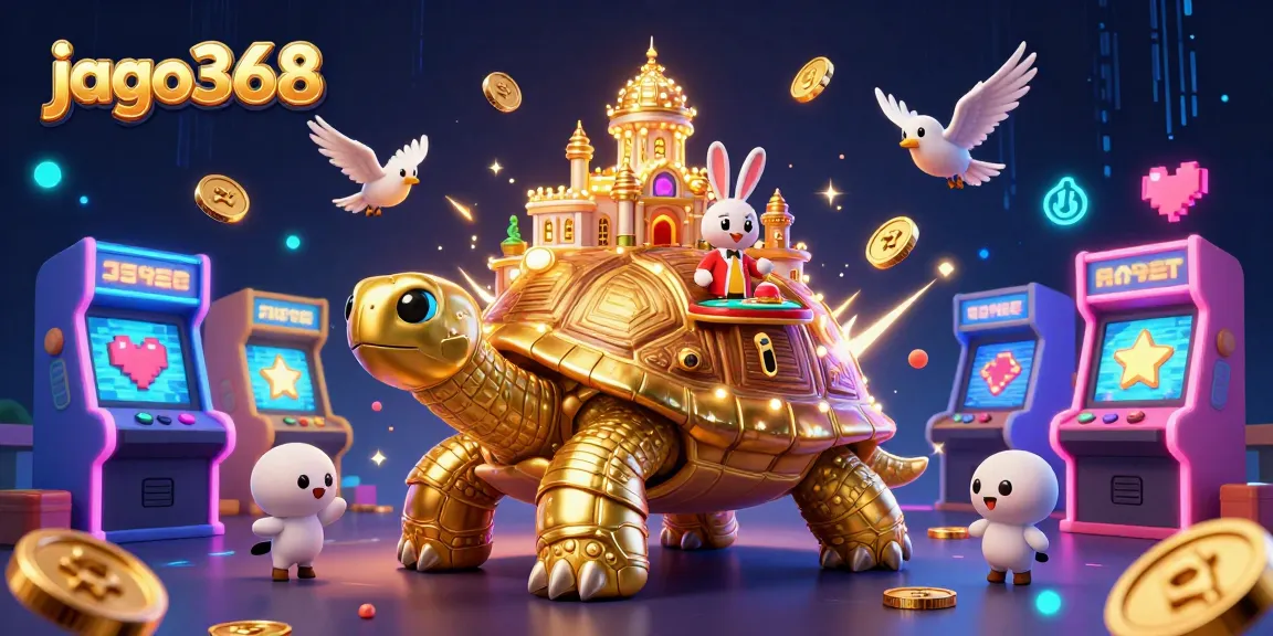 Experience thrilling wins with jago368's vibrant casino scene featuring a golden tortoise and exciting gaming elements.
