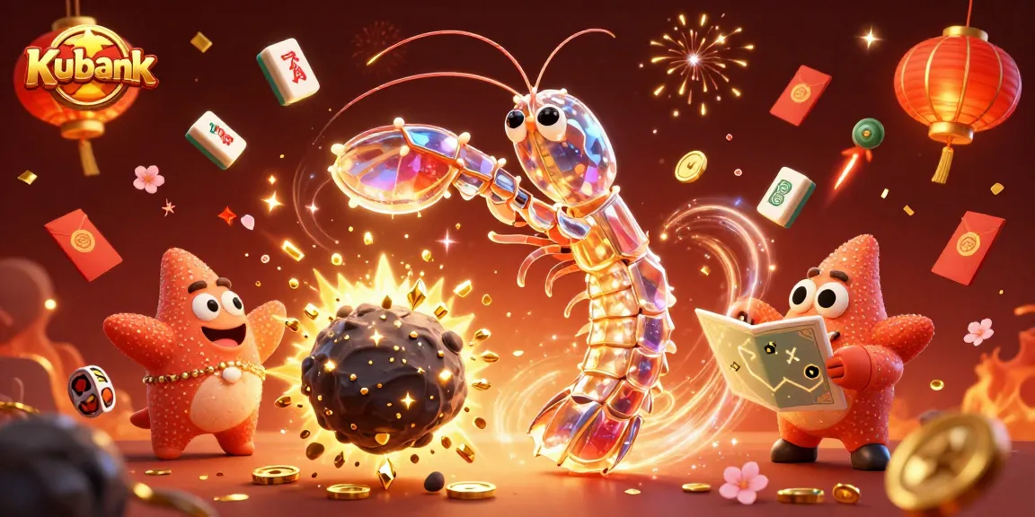 Kubank showcases an energetic 3D scene of a samurai mantis shrimp and starfish amid casino excitement.