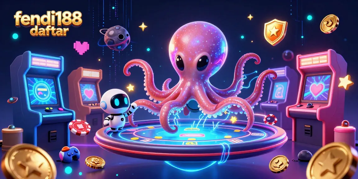 Experience exciting games at fendi188 daftar with a vibrant 3D casino theme featuring an alien octopus and poker table.