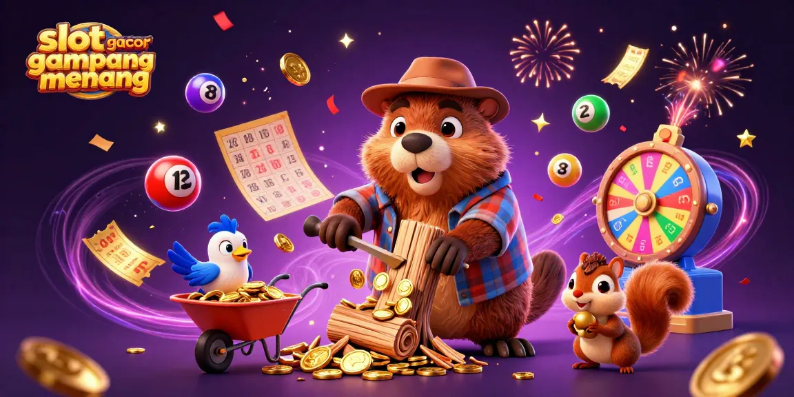 Experience the excitement of slot gacor gampang menang with a vibrant 3D scene of characters celebrating winnings and gameplay.