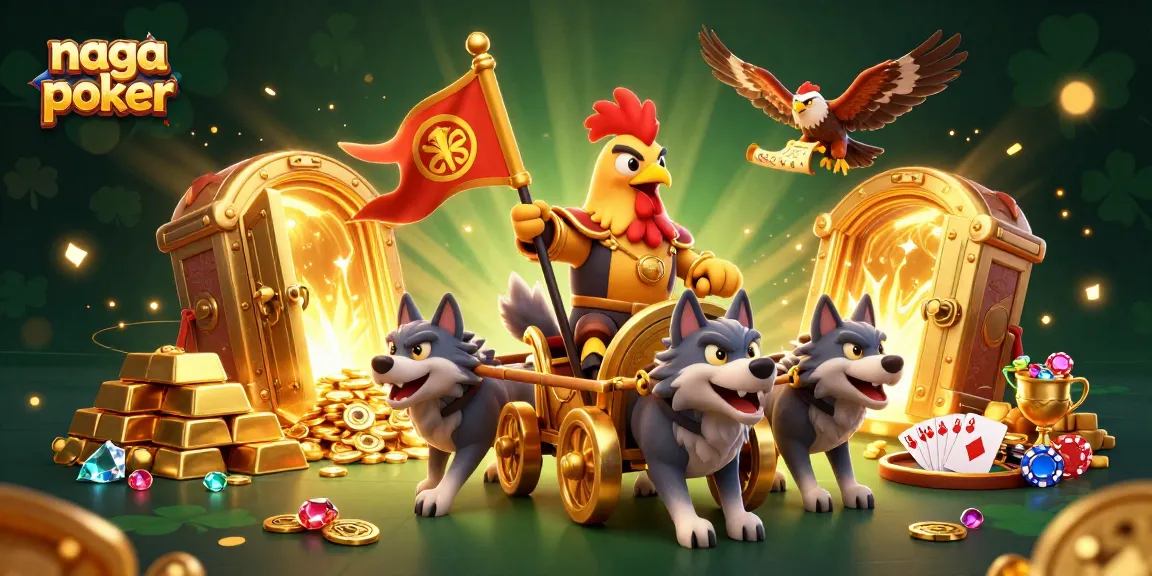 Naga poker game scene featuring a rooster warlord with poker elements and treasure.