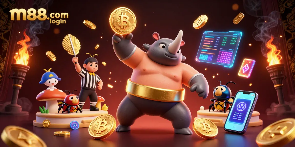 m88.com login menampilkan kejuaraan kasino 3D, dimana jumbai badak mengirimkan uang emas terbang.