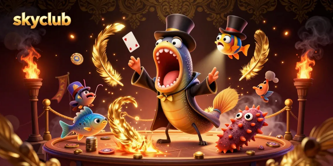 Exciting skyclub scene with bioluminescent eel and anglerfish showcasing thrilling fishing game magic.