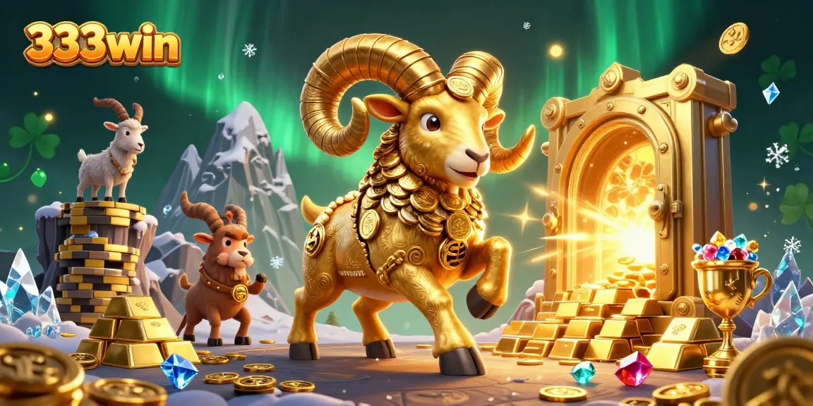 Engage in thrilling 333win adventures featuring a dynamic golden ram busting through a treasure vault.