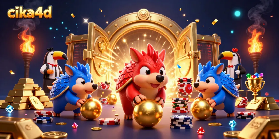 Experience the excitement of cika4d as rival pangolins compete in a dynamic casino scene filled with treasures.