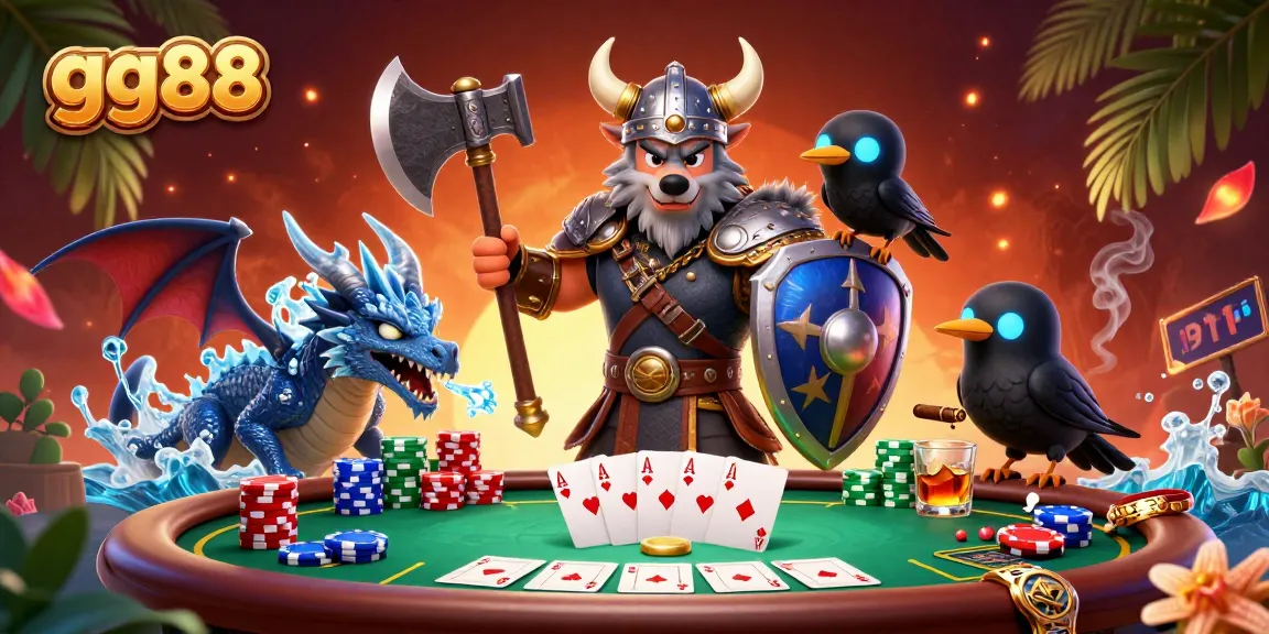 Experience the thrill of gambling with gg88 as a Viking wolf warrior and fierce dragon conquer the poker arena.