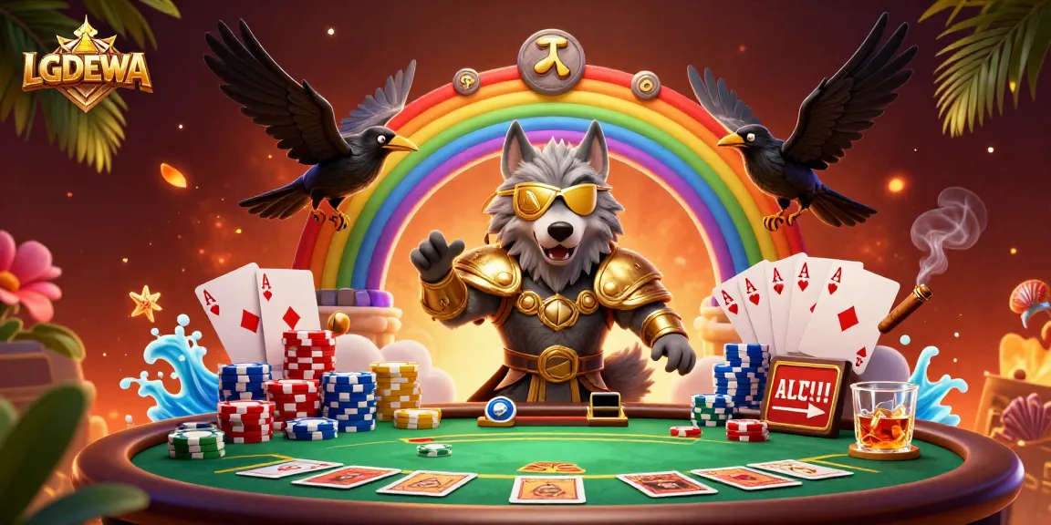 Engage in thrilling casino action with LGODEWA’s vibrant poker scene featuring Odin and ravens.