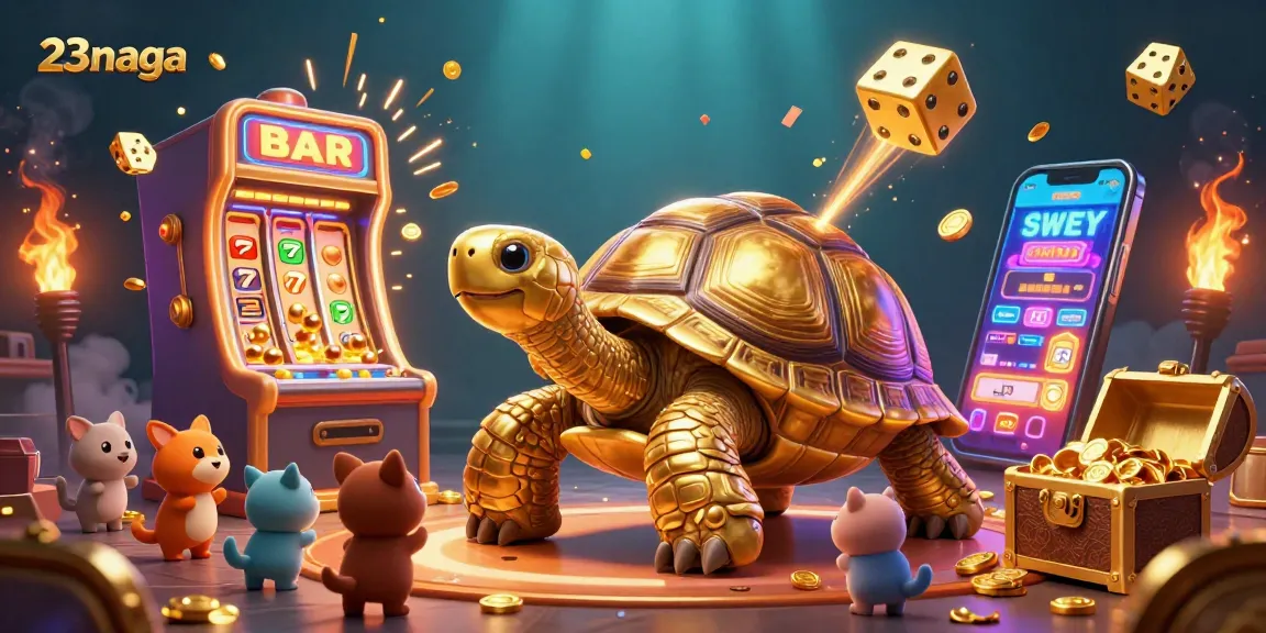 Engage with 23naga's vibrant and thrilling online casino experience featuring a jackpot slot machine and golden tortoise.