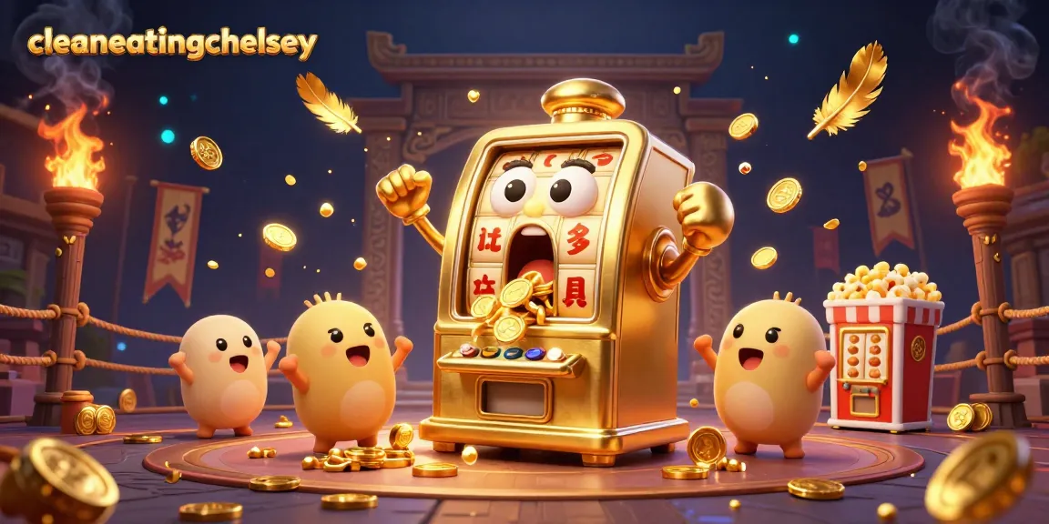 cleaneatingchelsey celebrates big wins as the golden slot machine hits the jackpot in a vibrant casino scene.