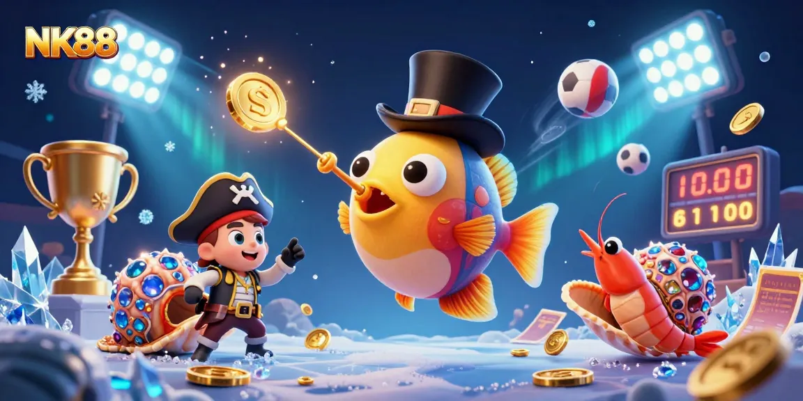 Engage with NK88's vibrant online casino features through this 3D illustration showcasing thrilling gameplay.