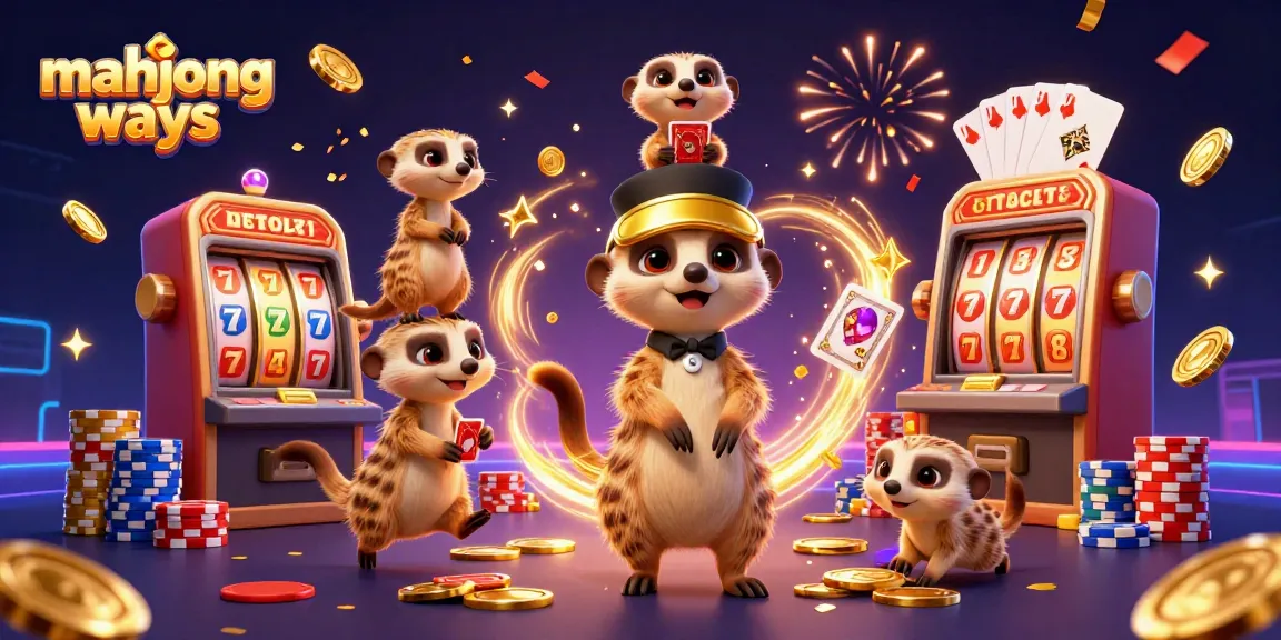 Experience mahjong ways action with meerkats in a lively casino scene featuring dynamic game elements.